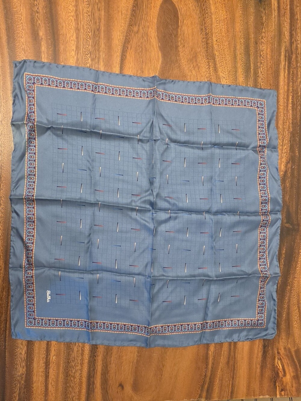 Pure Sulka Silk Blue Patterned Silk Pocket Square Vintage